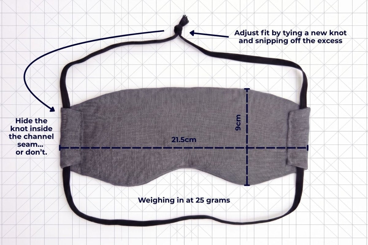 Moss Green sleep mask shown with the Wisewool core layer visible