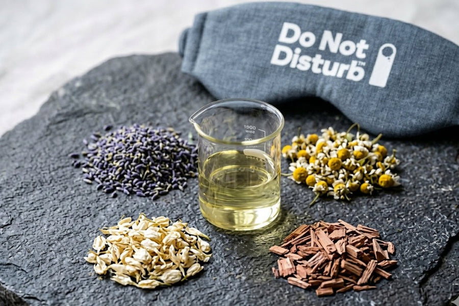 Pure botanical ingredients including New Zealand lavender and chamomile used in the calming sleep mist blend.