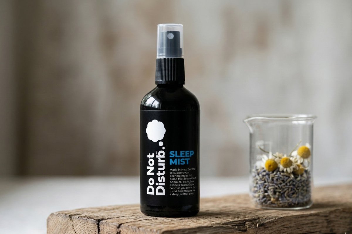 Botanical sleep mist ingredients featuring premium New Zealand lavender, jasmine, chamomile and grounding cedarwood oils.